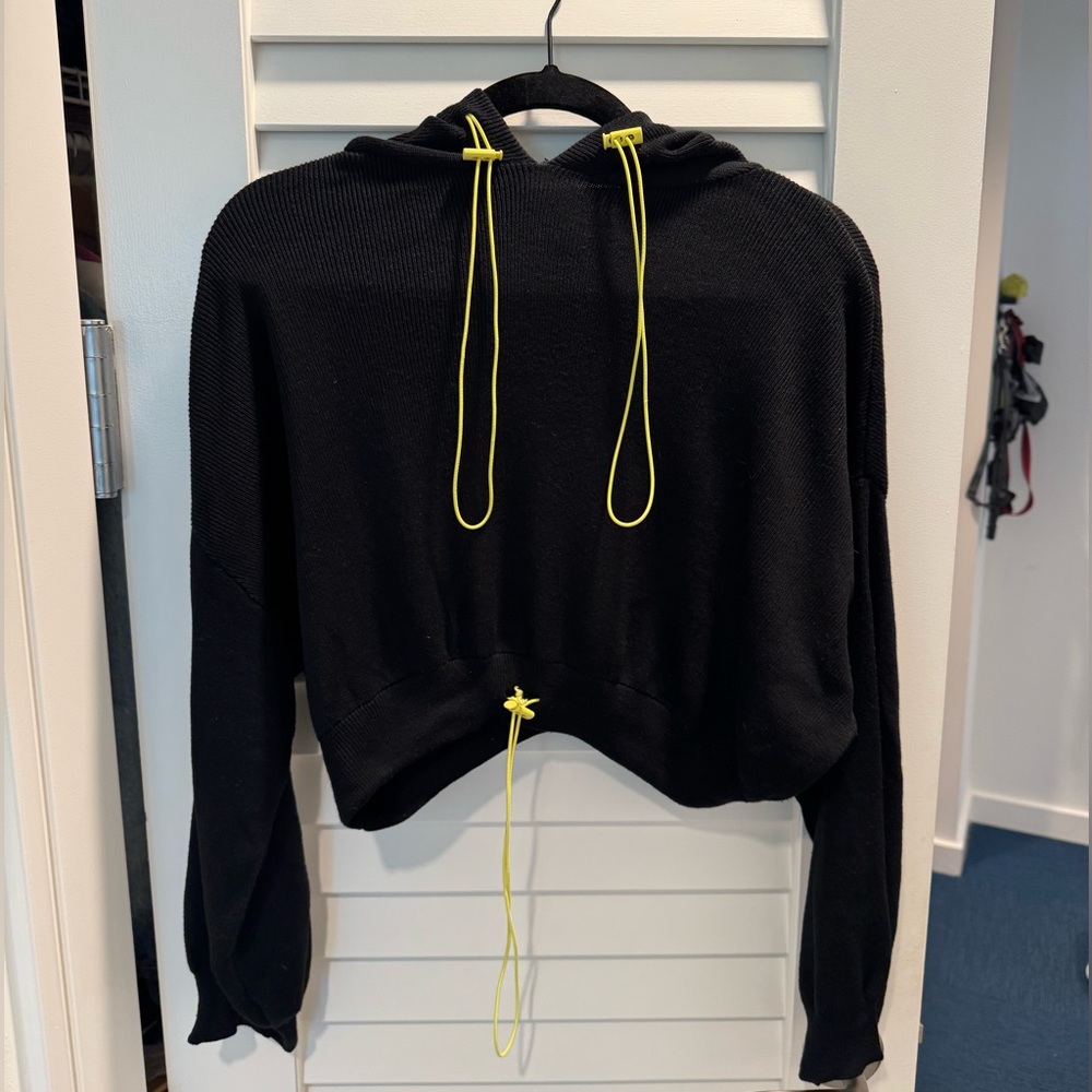 Topshop Black Hoodie with Neon Yellow Strings